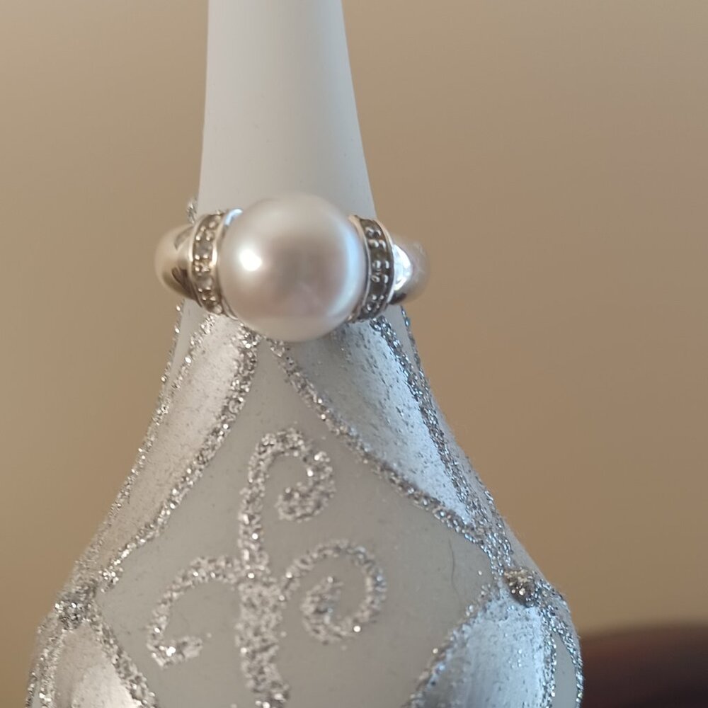Real Pearl Sterling Silver with CZ accents ring